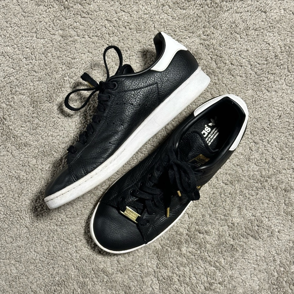 Adidas Black Leather Sneakers with White Soles